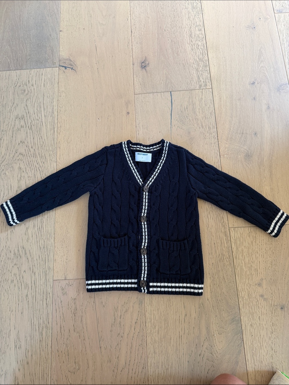 Old Navy Navy Cable-Knit Cardigan with White Trim
